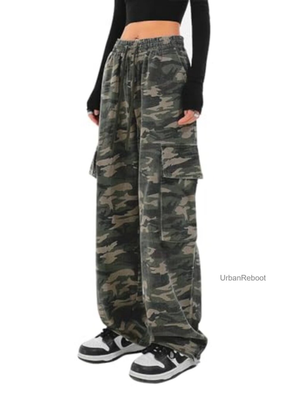 Cargo Pants Women Baggy Y2K Drawstring Wide Leg 100% Cotton - Picture 1 of 4